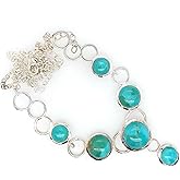 Natural Blue Mohave Turquoise 925 Solid Sterling Silver Cluster Necklace 18"