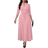 FANDEE Maxi Dress for Women, Casual V Neck 3/4 Sleeve Long Dresses with Pockets