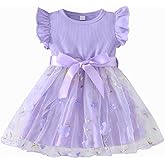Toddler Baby Girls Tulle Tutu Dress Ruffle Sleeve Fluffy Dresses Cute Summer Sundress for Party Beach Casual