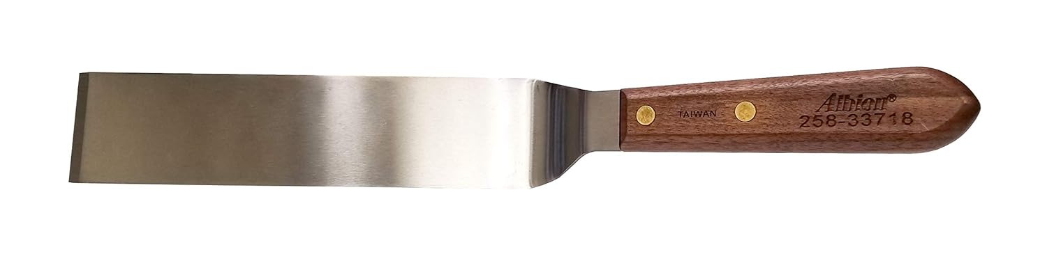 Albion Engineering 258-33718 Caulk Bucket Scraping Tool, Stainless Steel, Offset Hardwood Handle, 2