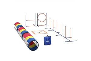 PawHut Dog Agility Training Equipment, 11-Piece Dog Obstacle Course with Adjustable Hurdle & Ring, 3 Tunnels, Weave Poles, Pa