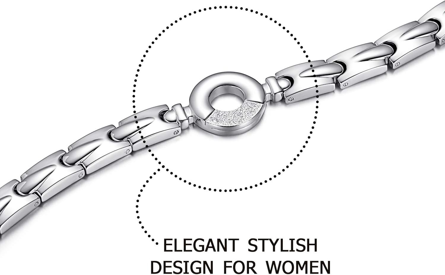 RainSo Stainless Steel Magnetic Bracelet for Women - Adjustable Silver Jewellery with Elegant Design, 21.5cm - Image 5