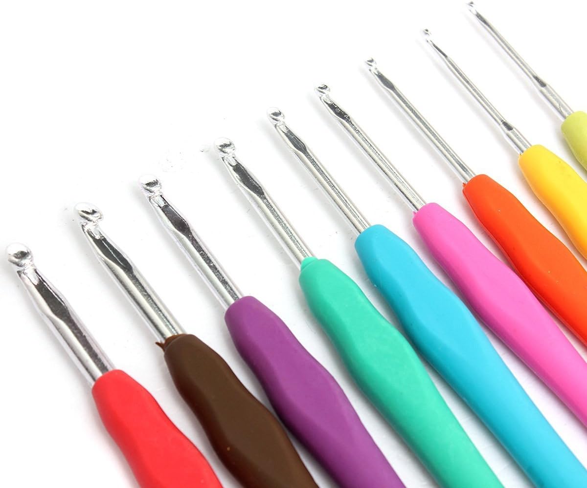 Zedtom Set of 9 Crochet Hooks 2 / 2.5 / 3 / 3.5 / 4 / 4.5 / 5 / 5.5 / 6 mm, Aluminium Crochet Hooks with Coloured Rubber Handle, DIY
