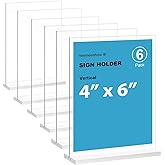 newnewshow 4x6 Inch Clear Acrylic Sign Holder, Display Stand, Plastic Card Holder for Business, Office, Retail (4x6 Inch 6 Pack)