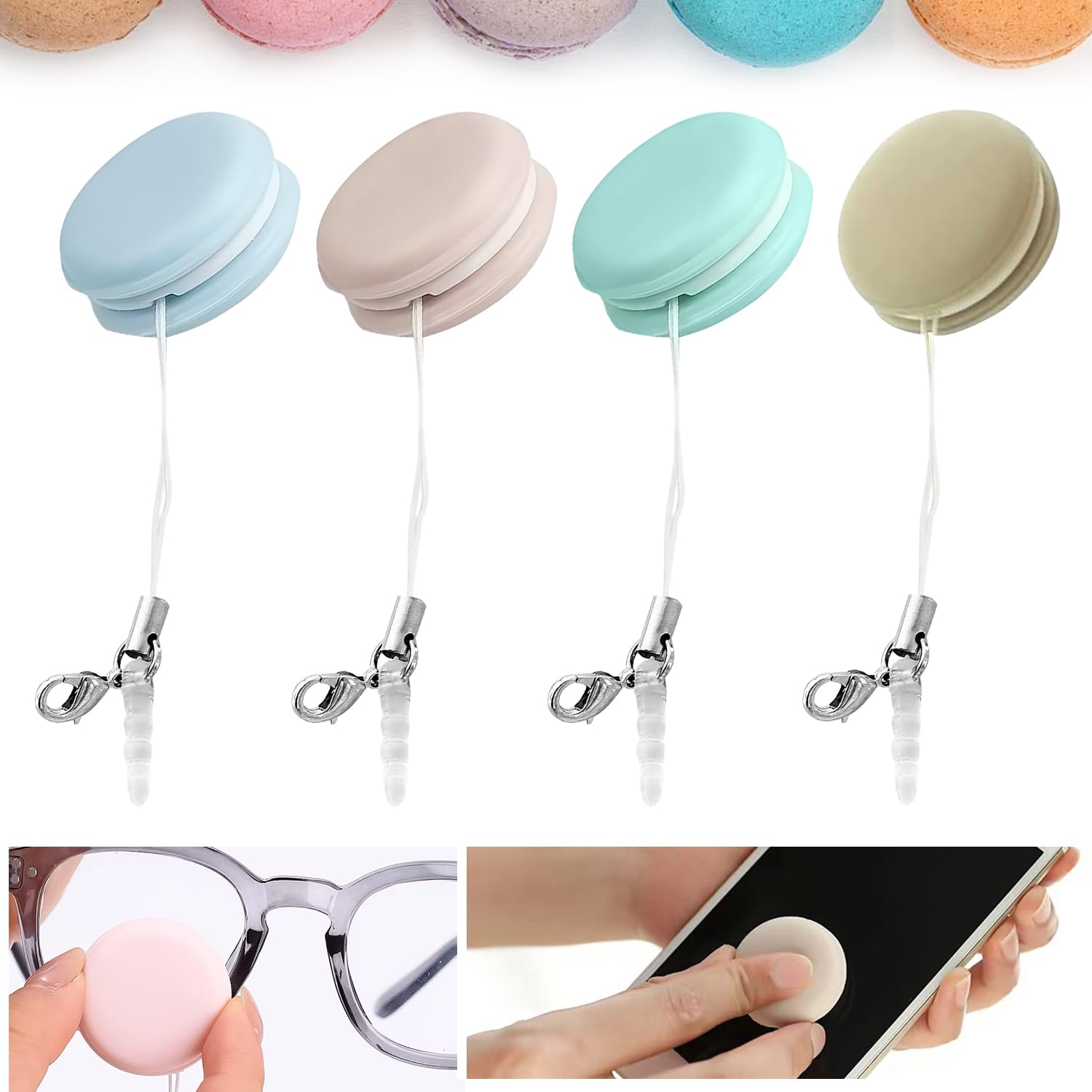 Photo 1 of *2 Pack* Macaron Phone Screen Cleaner,2024 New Macaron Mobile Phone Screen Cleaning Ball, Mobile Phone Screen Wipe Pendant (4 Pcs)
