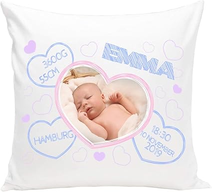 Personnalise Coussin Pour Bebe Fille Ou Garcon Avec Les Donnees De La Naissance Nom Date Idee Cadeau Pour Une Naissance Oreiller Bebe Cœur 095 Amazon Fr Cuisine Maison