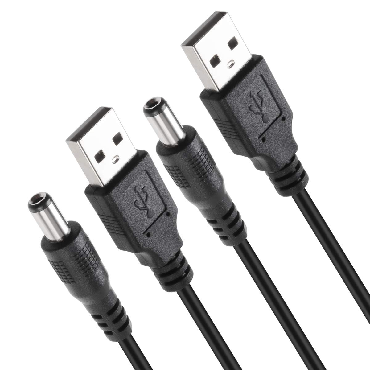 Photo 1 of TENINYU USB 2.0 A Male to DC 5.5x2.1mm 5 Volt 24AWG DC Connector Charge Barrel Jack Power Cable Black, 3FT (Max 2.5 Ampere Power Cable, Center PIN Positive),2Pack