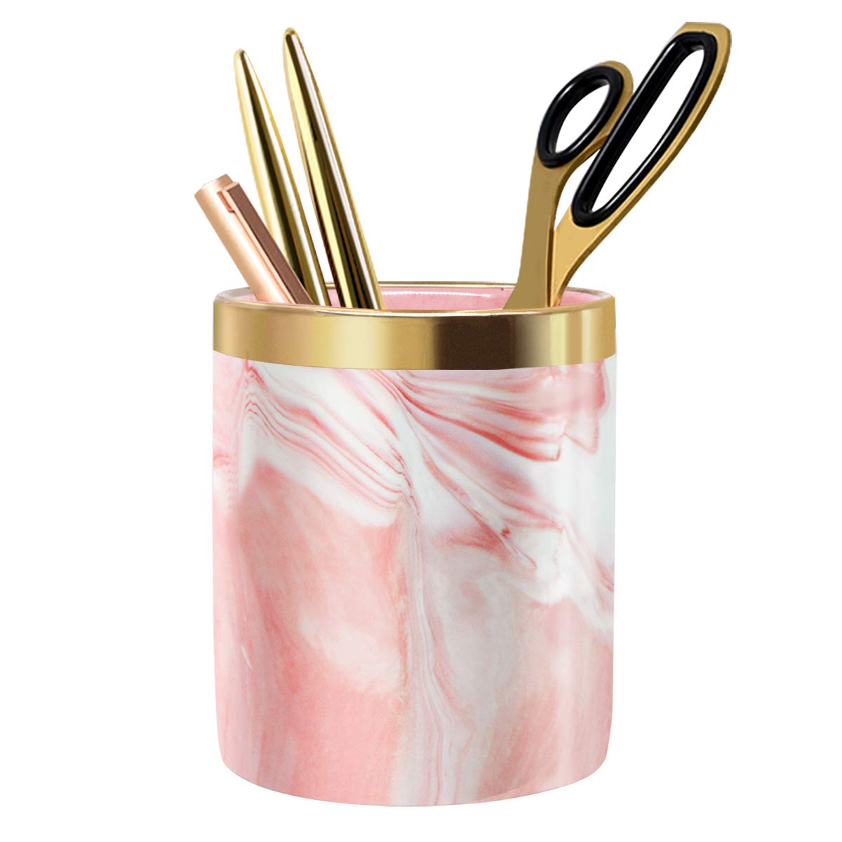 WAVEYU Pen Holder, Stand for Desk Marble Pattern Pencil Cup for Kids Durable Ceramic Desk Organizer Makeup Brush Holder Ideal Gift for Daily Use in Office, Classroom, Home, Pink