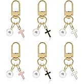 Oubaka 6pcs Cute Cross Keychain with Pearl, Christian Keychains Bulk Aesthetic Purse Keyring Christian Accessories Bag Charm Christians Cross Keychain for Backpack Purse Wallet Decor(3 Colors)