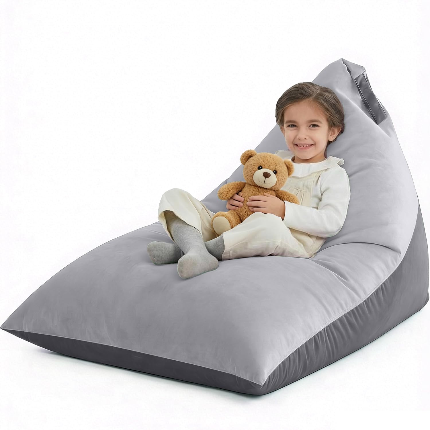 Nobildonna 4ft Bean Bag Chair Cover (No Filler) for Adults, 400L Extra Large Triangular Beanbag Chair Cover, Washable Beanbag Without Filling Ultra Soft Lazy Sofa Premium Velvet Cover (Grey)