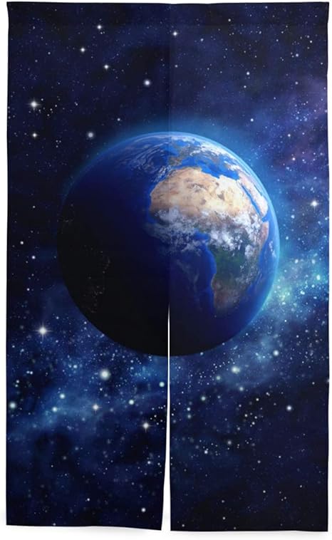 Amazon マキク Makiku のれん 地球柄 星柄 宇宙柄 おしゃれ ロング 暖簾 洗濯可 突っ張り棒付き 幅86cm 丈143cm のれん オンライン通販