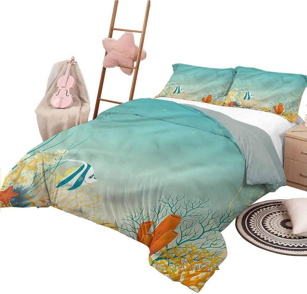 HouseLook Duvet Cover Set Aquarium Duvet Cover Set with Zipper Closure Tropical Ocean Landscape Decorative 3 Piece Bedding Set with 2 Pillow Shams, Queen/King Size