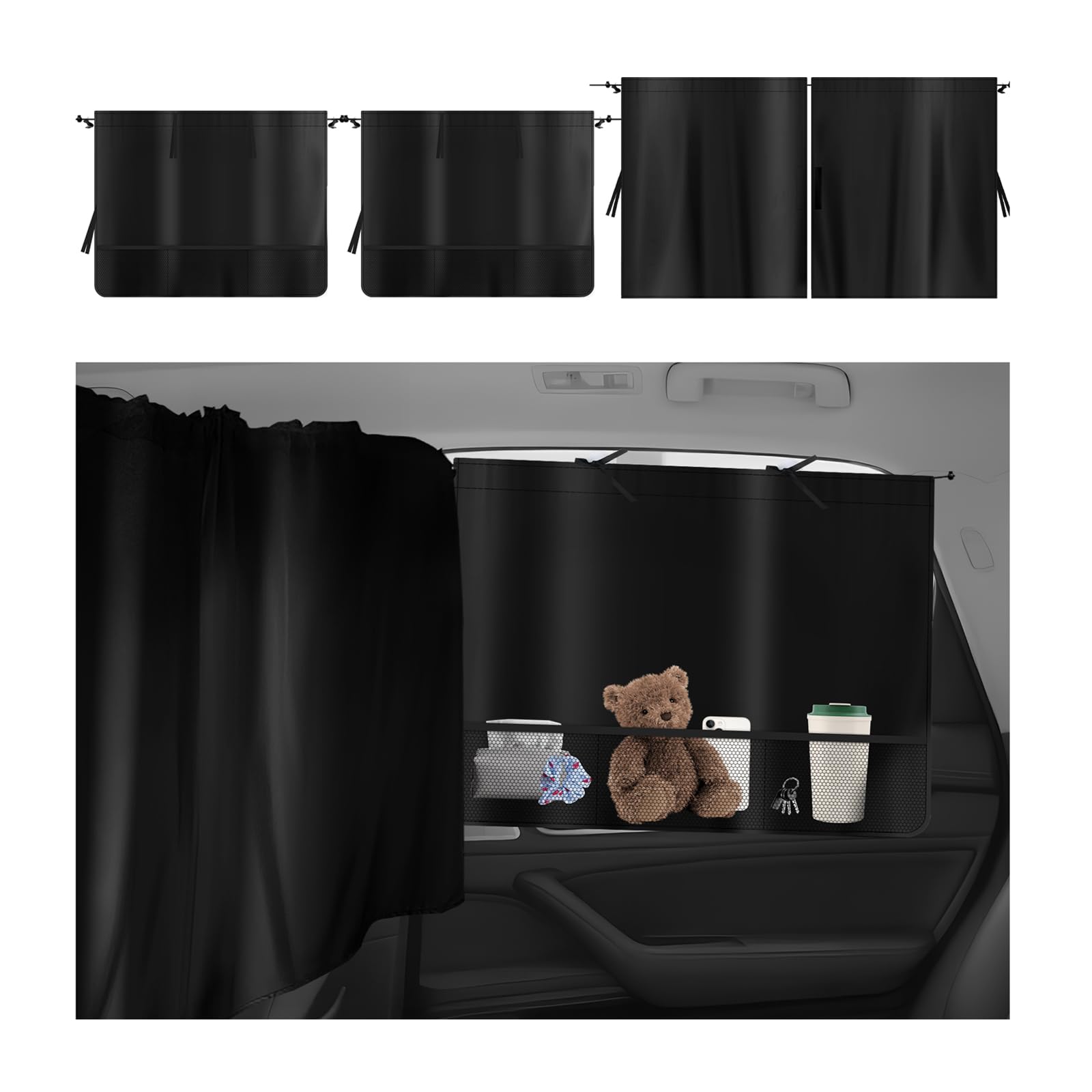 Photo 1 of 2PCS Rear Car Window Shades+1PC Car Privacy Curtains Kit,Upgraded Window Shade for Cars with 3 Mesh Storage Pockets,Summer Essentials Insulated Windows Cars Shades for Most Vehicle (Storage Pockets)