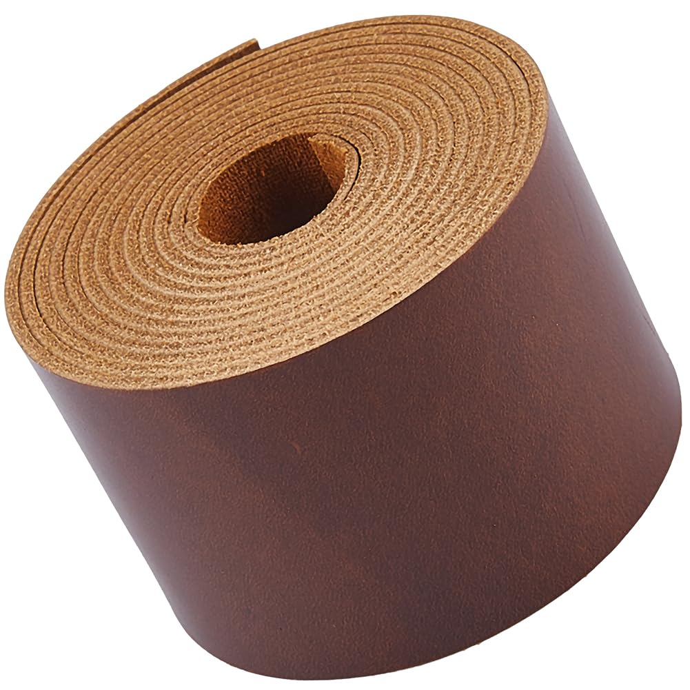 GORGECRAFT 50mm Wide Genuine Leather Strips 1.8mm Thick Cowhide Leather Strap 2m Long Glossy Full Grain Soft Flat Leather Cord Tanned Cattle Hide Strings for DIY Crafts Tooling Workshop, Coconut Brown