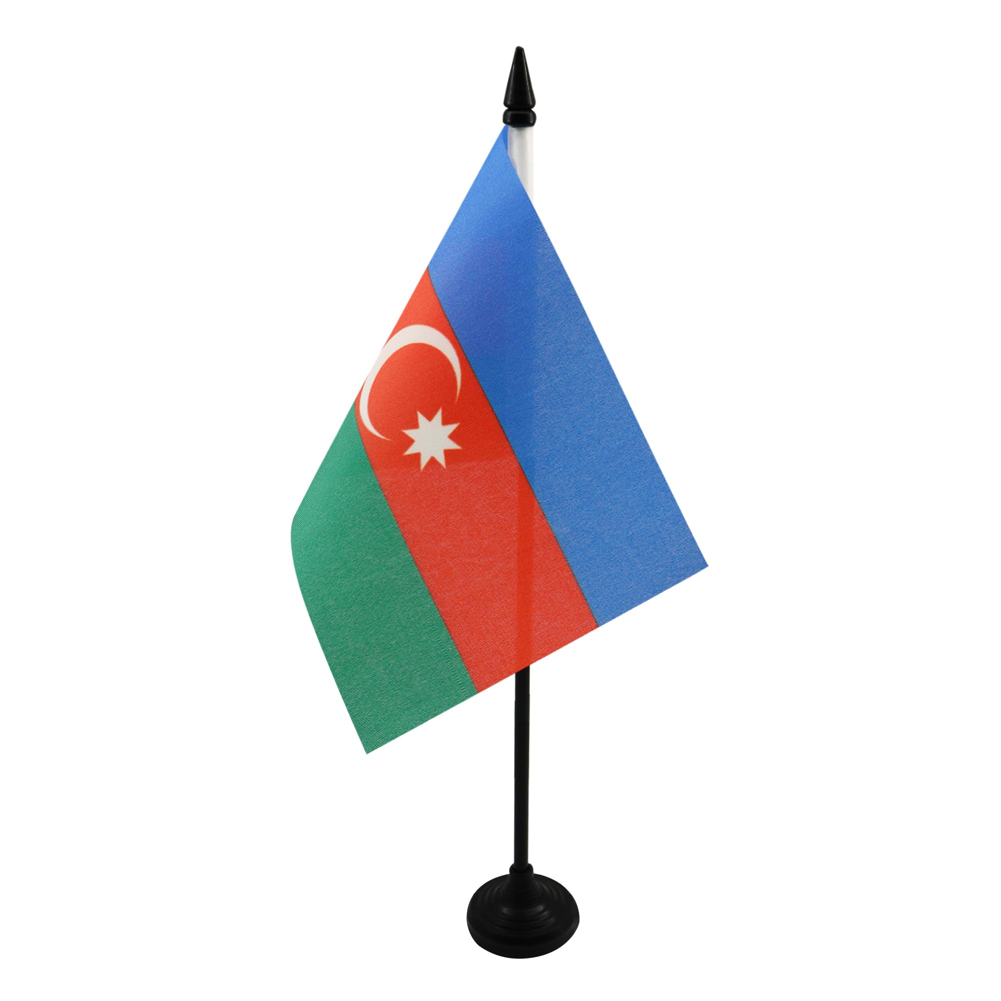 AZ FLAG - Azerbaijan Table Flag 4'' x 6'' - Azerbaijani Office Mini Banner 100% Polyester 15 x 10 cm - Mini Desk Flag with 10'' Pole and Black Plastic Base