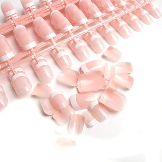 LIARTY 240 Stück Französisch Falsche Nägel Zum Aufkleben Kurz Natur Runde Holo Fake Nails für Damen und Frauen