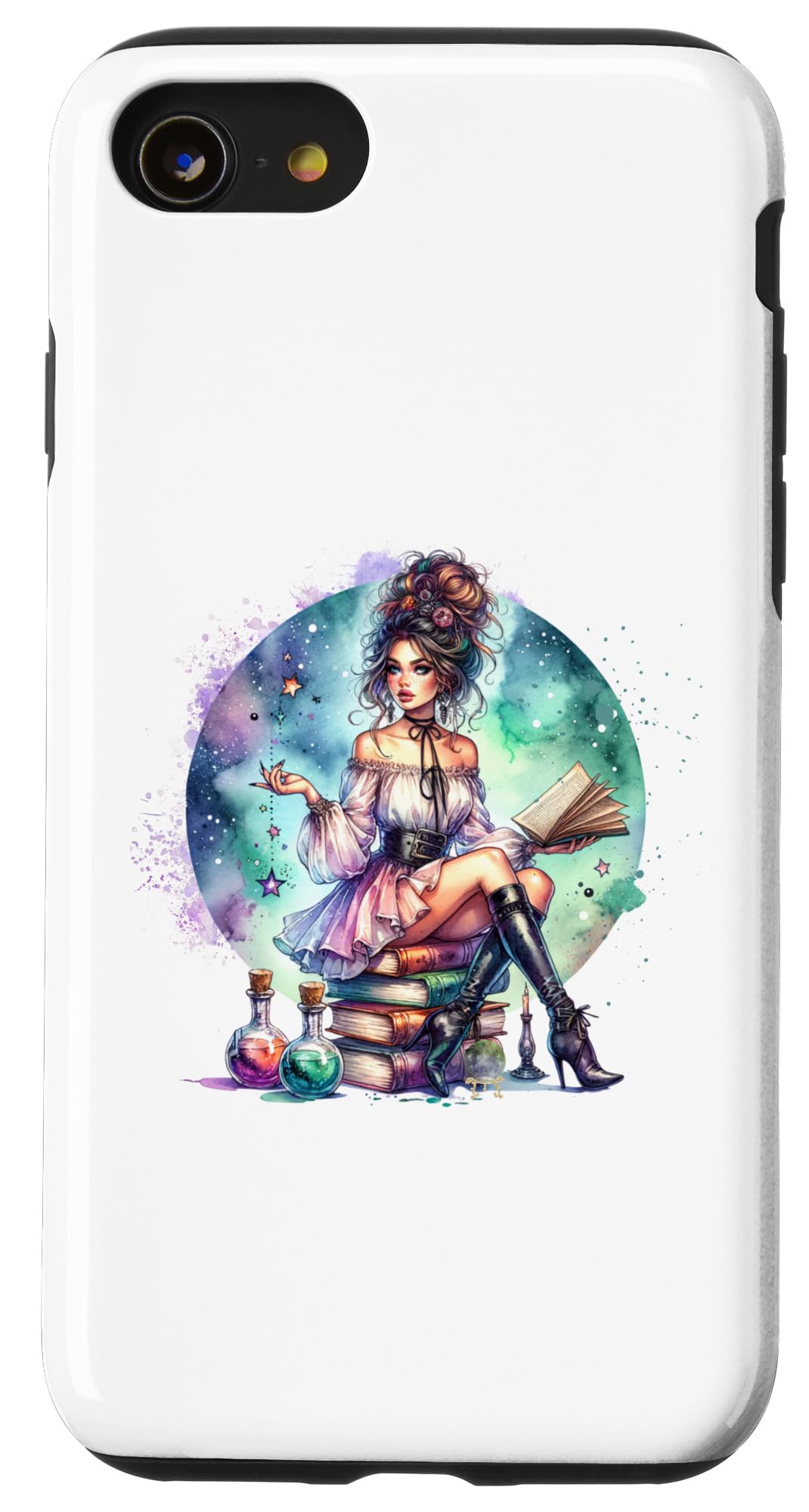 iPhone SE (2020) / 7 / 8 Enchanting Woman Reading Graphic Art Sitting On Books Case