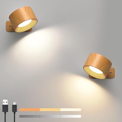 Mexllex 2 Pack Rechargeable Wall Lights 360° Rotatable Touch Battery Operated