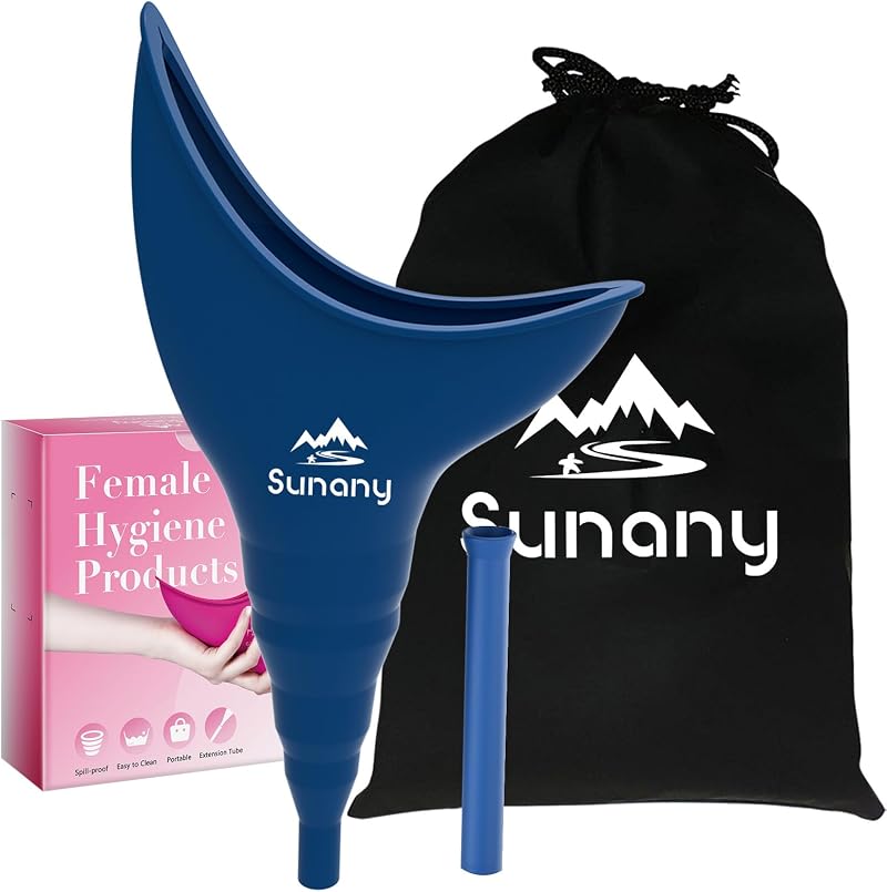 Sunany Female Urinal Silicone Funnel - Portable Standing Urination Device Blue