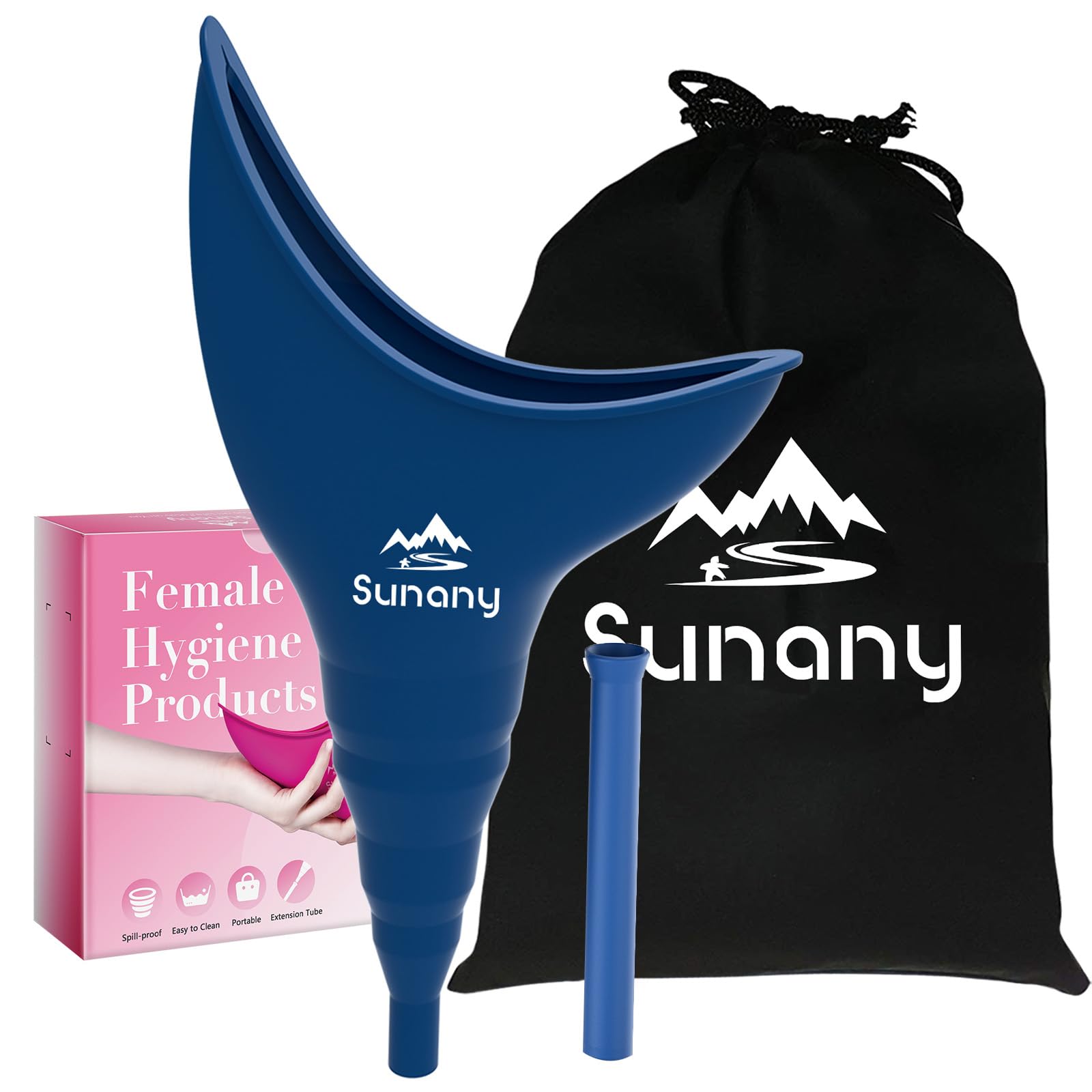 Sunany Portable Urinal Female Urinal Silicone Funnel for Women Standing Up to Pee Urinal, Reusable Urinal, Suitable for Outdoor, Activity, Camping, Traveling (Blue)