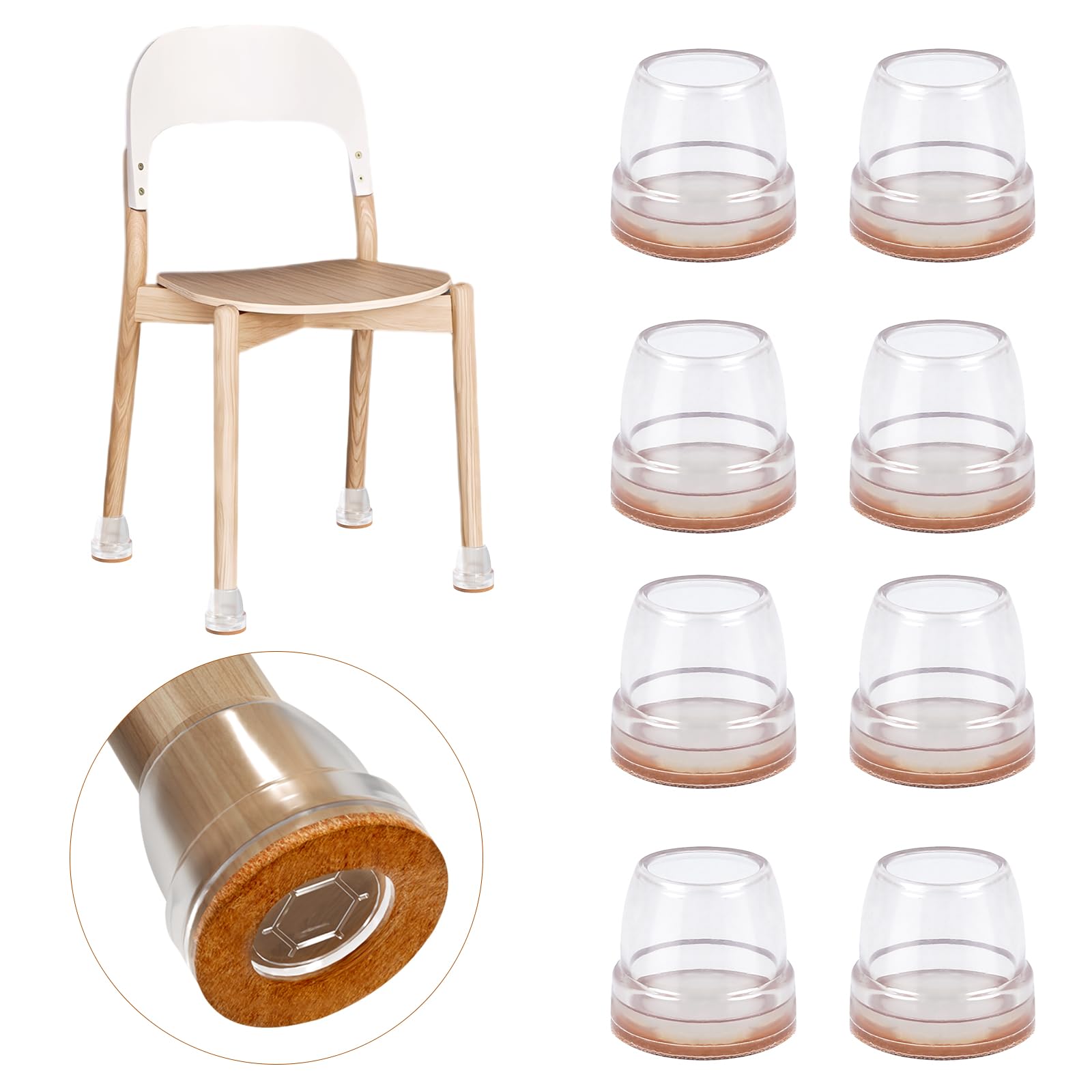 Ezprotekt 8 PCS Chair Leg Floor Protectors for Hardwood Floors, Silicone Chair Leg Caps Cover, Easy to Move, Protect Furniture Feet Floors Reduce Noise and Scratches (Fit 0.6" - 0.8", Clear)