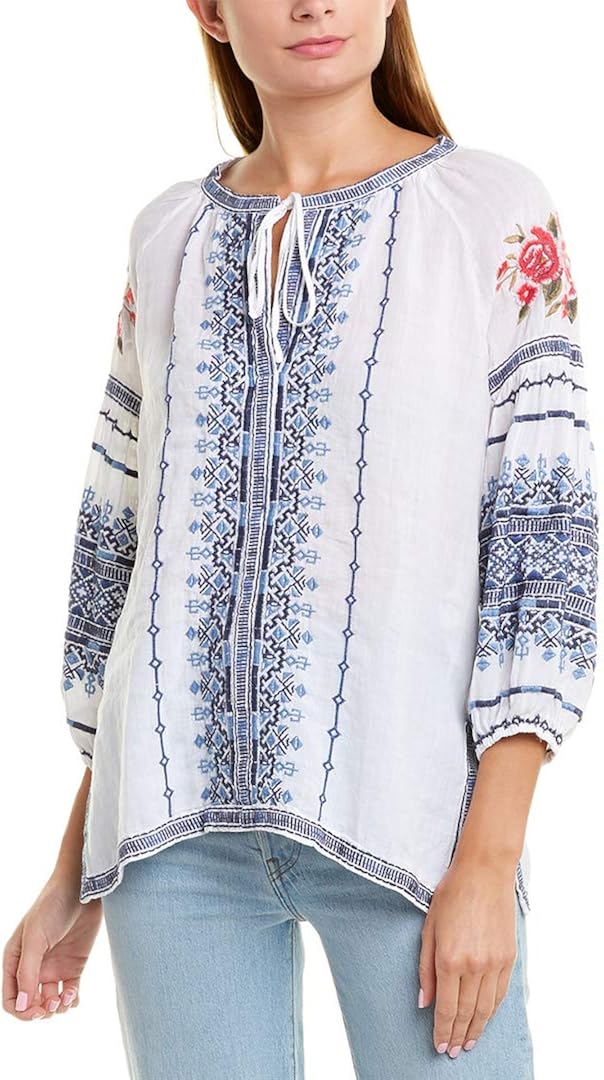 Johnny Was Women's Embroidered Linen Peasant Blouse at Amazon Women’s