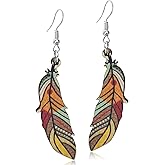 Handmade Bohemian Lightweight Cute Colorful Nature Wooden Leaf Dangle Drop Earrings for Women Statement Jewelry Gifts