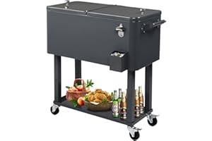 VOLOWOO 80 Quart Rolling Ice Chest Cooler Cart, Portable Bar Drink Cooler, Beverage for Patio Pool Party, Patio Backyard Party Drink Beverage Bar Stand Up Cooler Trolley