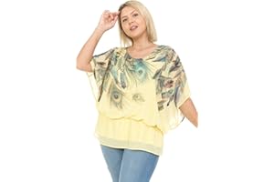 LEEBE Women and Plus Size Double-Layered Print Chiffon Poncho Blouse Top (Small-5X)