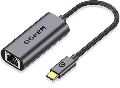USB C to Ethernet Adapter, QGeeM Gigabit Ethernet to USB Type C, Thunderbolt 3/4 to RJ45 LAN Network Adapter Compatible for iPhone 15 Pro/max, MacBook Pro/Air, iPad Pro, Dell XPS etc-Classic Gray