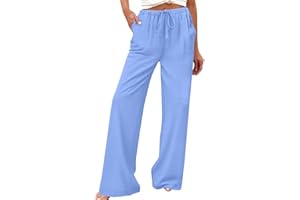 Women's Pants Straight Leg Boho High Rise Stretch Pants Wide Leg Elastic Spring Vacation Trousers Pockets Beach Linen Pant