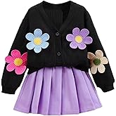 SOLY HUX Toddler Girl's Skirt Sets 2 Piece Outfits Floral Appliques Long Sleeve Cardigan Sweaters and Pleated Skirt