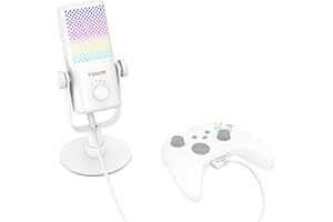 TONOR Microphone Compatible with Xbox, RGB Gaming Mic with Gain Control, Quick Mute, 30H Battery Life, Monitoring, Fast Charging, Condenser Streaming Mic for Capture Card White TCX3