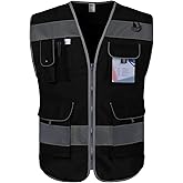 TCCFCCT Hi Vis Vest, 9 Pockets High Visibility Reflective Safety Vest for Men Women, Safety Construction Vest with Reflective Strips, Meets ANSI/ISEA Standards, (Black, Medium)