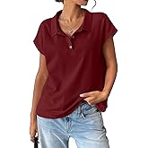 EasyGala Womens Cotton Cap Sleeve Polo Shirts Oversized Short Sleeve Henley Neck Tops Summer Boxy Tees