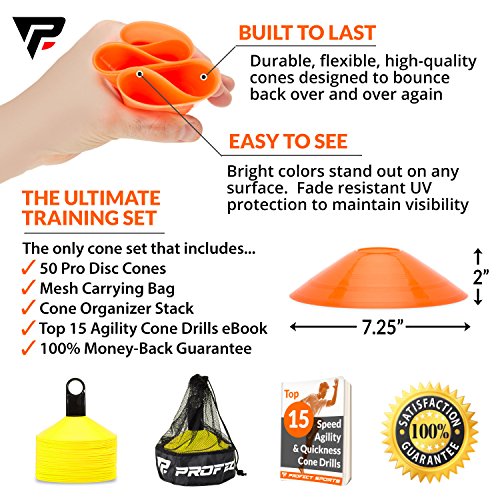 Pro-Disc-Cones-Set-of-50-Agility-Soccer-Cones-with-Carry-Bag-and-Holder-for-Training-Football-Kids-Sports-Field-Cone-Markers-Includes-Top-15-Drills-eBook