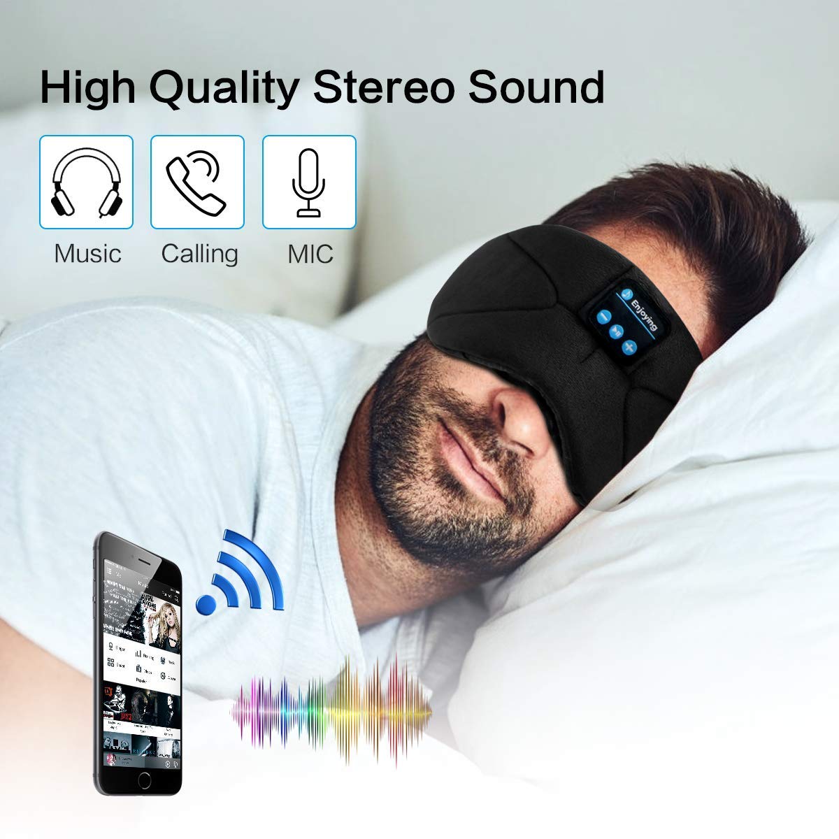Masque de Sommeil Bluetooth, Casque Bluetooth Masque de Nuit,Masque de Yeux Respirant Ultra-Douce pour Voyage
