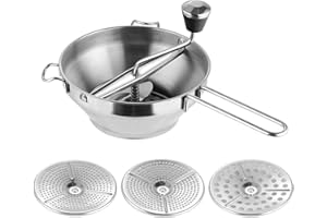 Food Mill Stainless Steel, Food Mill with 3 Interchangeable Grinding Discs Stainless Steel Hand Crank for Tomato Sauce, Apple