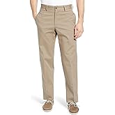 Mens Classic Fit Flat Front Casual Pants Expandable Waist Khaki Chinos Pants Men