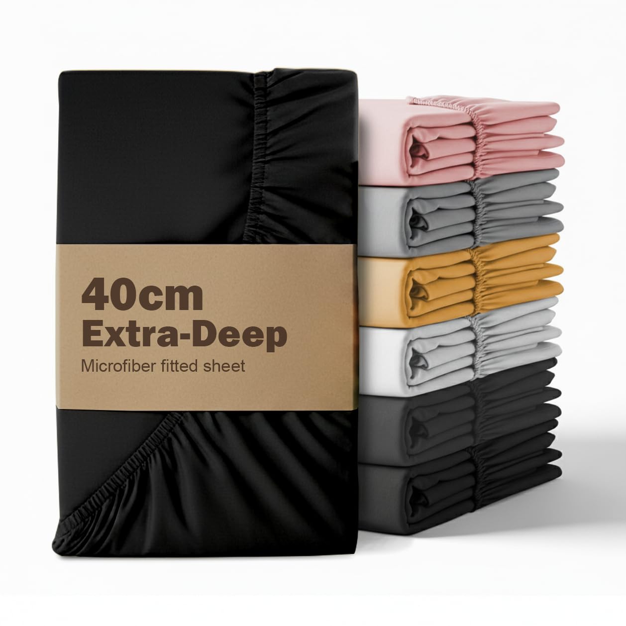REHAN & CO Single Fitted Sheet Black Extra Deep Pocket 16-inch (40 cm) Super Soft 100% Brushed Microfiber Bed Sheets (90x190cm) — image 1