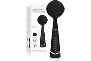 PRITECH Facial Cleansing Brush, Rechargeable Silicone Face Scrubber with Constant-Temperature Heating, Vibrating Exfoliator Scrubber for Deep Pore Cleaning, Waterproof Face Brush for Women & Men-Black
