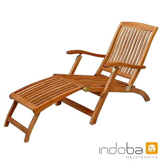 IND-70006-DC Deck Chair Sun Flair Liegestuhl Sonnenliege aus Holz ergonomisch geformt - 141 x 58 x 86 cm mit abnehmbarer Fußa