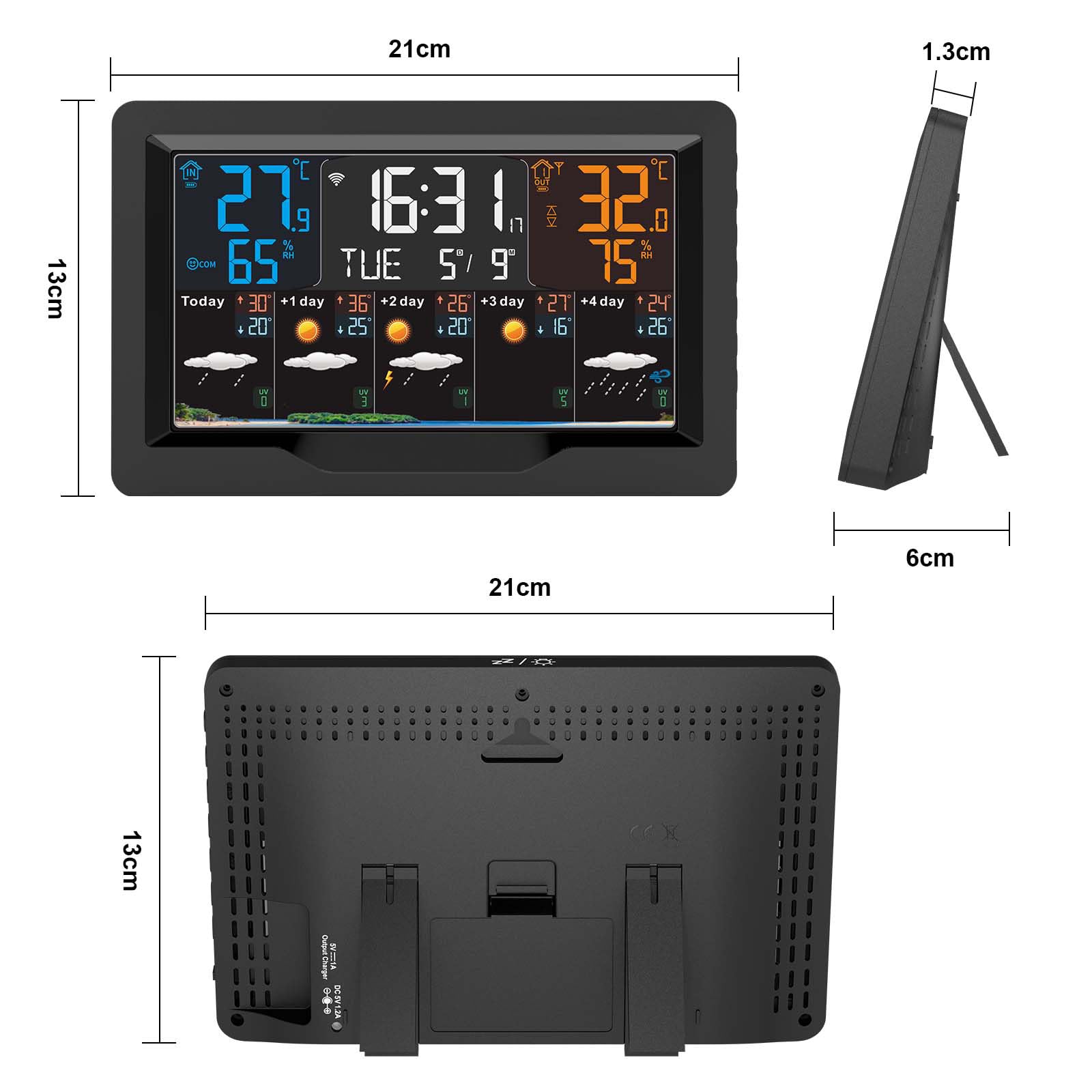 jely Wlan Wetterstation Funk mit Außensensor, Wifi Funkwetterstation mit APP, Farbdisplay Thermometer Hygrometer Innen Außen mit 5-Tage Wettervorhersage,Temperatur,Luftfeuchtigkeit,UV-Index,Uhrzeit 7