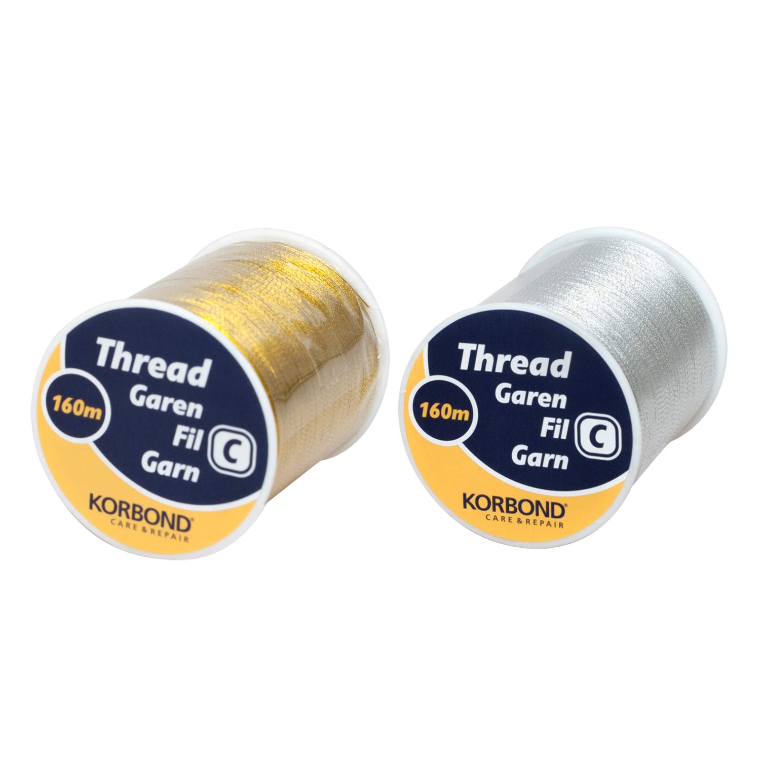 Korbond 320m Sewing Thread –2 x 160m Spools - Silver & Gold Polyester – Hand and Machine Sewing