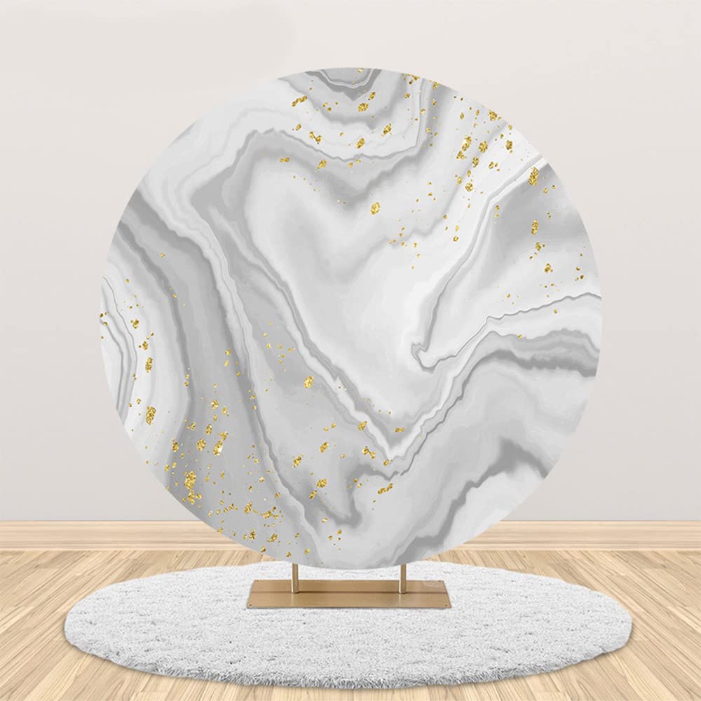 MEHOFOND Elastic-D7ft(2.2m) Grey Marble Round Backdrop for Gold Glitter Dots Kids Birthday Party Banner Baby Shower Wedding Photography Background Decor Photo Studio Supplies (No stand included)