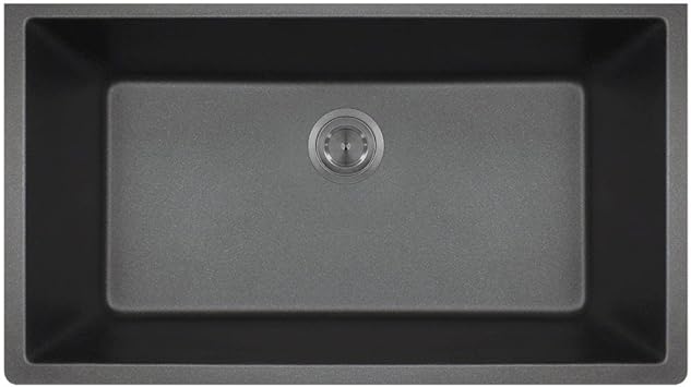 848 Large Single Bowl Quartz Kitchen Sink Black No Additional