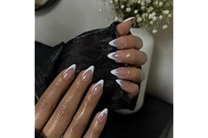 KQueenest 30 Pcs White French Tip Press on Nails Short Almond Nails Acrylic, Natural Nude Pink Medium Fake Nails Press ons, Classic Glue on Nails Short, Gel French Nails for Women DIY Manicure