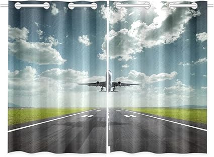 Amazon 航空機飛行機テーマウィンドウtreatmentパネルカーテンウィンドウカーテンキッチンカーテン26 X39 2 Piece 26 X39 Gn 4 Window Curtain キッチン用品