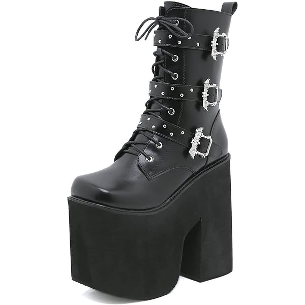 Amazon.com | GooMaShoes Women's Black High Heel Goth Chunky