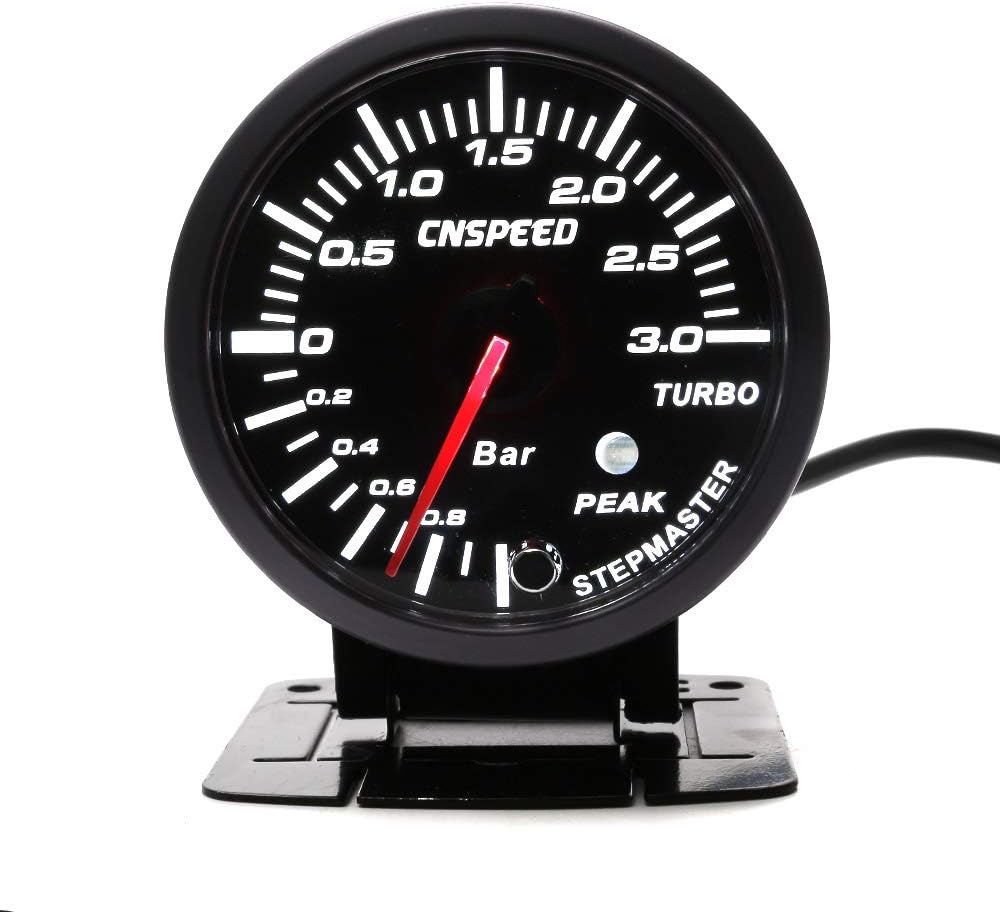 CNSPEED 2.5 Inch 60mm Car Turbo Boost Gauge 3 BAR White&Amber Dual Led Display With Peak Warning Car Gauge Car Meter